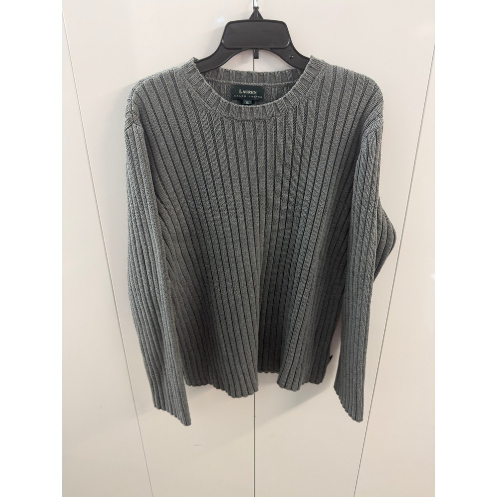 Lauren Ralph Lauren Grey Ribbed Cotton Crewneck Sweater XL Womens